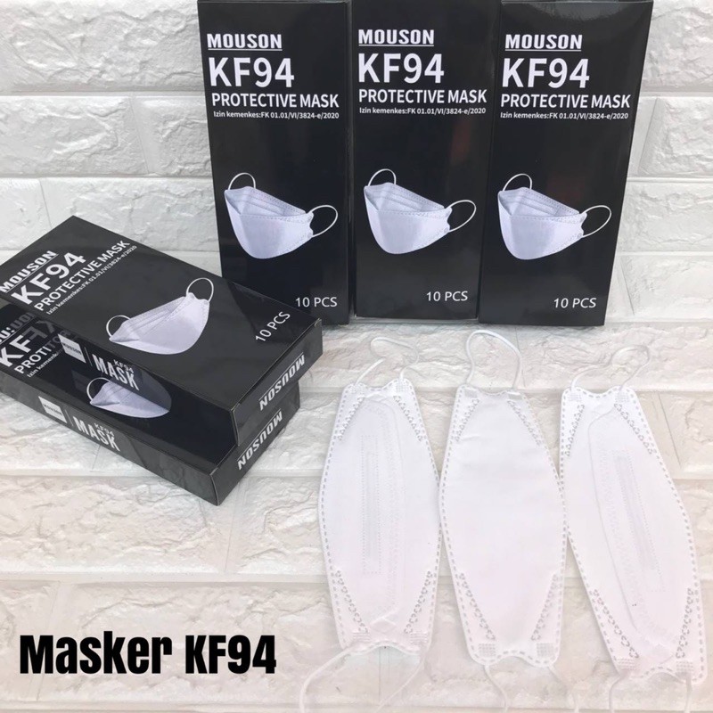 MASKER KF94 PUTIH HITAM WARNA 1BOX ISI 10PCS / MASKER EARLOOP 4PLY KOREA TERMURAH