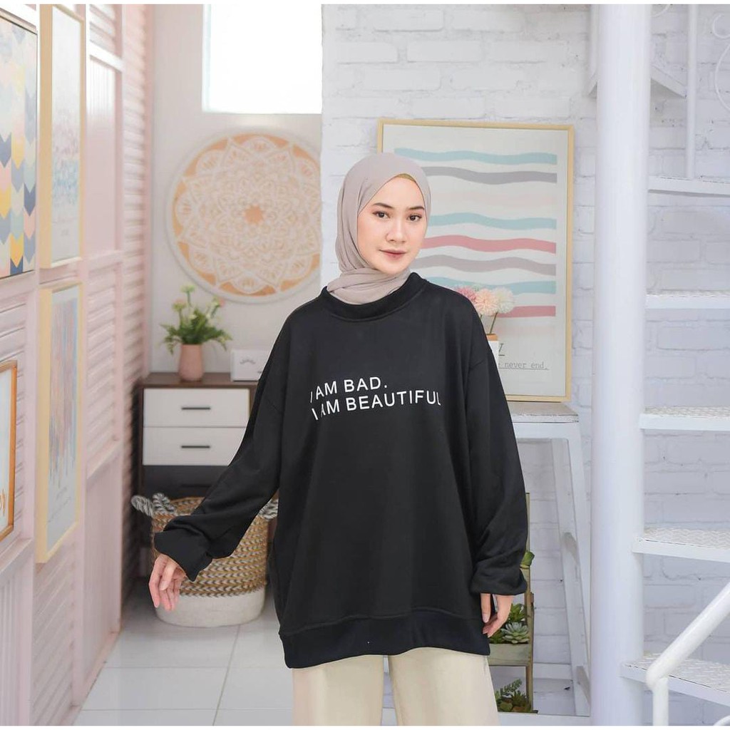 I Am Bas Sweater Hoodie Wanita Korean Style Bahan Fleece