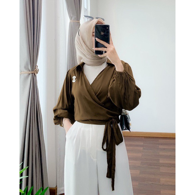 BEFAST -  ZEC OOTD Blouse BEEYA / Cropy Long RAYON DIAMOND Wrap Top / Blouse Ikat / Fashion Wanita Casual / Blouse Polos / OOTD Remaja Wanita Ala Korean Style / Pakaian Wanita Modis / Blouse Banyak Warna / Outift Selebgram Trendy