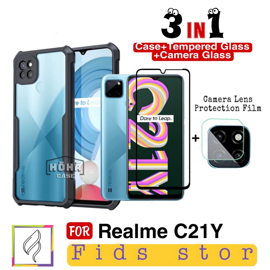 PROMO 3in1 REALME C21Y Case Shockproof Xundd + Tempered Glass Anti Gores Kaca Free Camera Glass