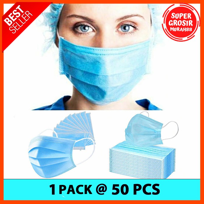 Masker 3Ply Medis Filter Udara Anti Polusi Virus Corona 3 Lapis 1 Box 50 PCS