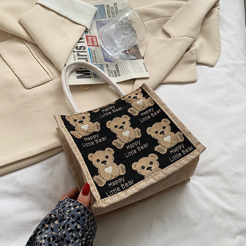 Merci Shoulder Bag Top Handle Tas Bahu vintage korean-Happy bear Hitam