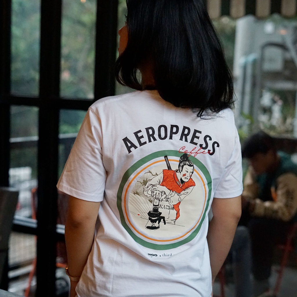 Kaos Barista Aeropress Samurai Mojigo x Thirdwave Kaos Distro Pria Wanita Kaos Kopi Murah Kekinian