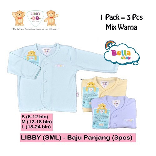 3 PCS LIBBY Baju Panjang Bayi Kancing Tengah Polos Size SML-BELLA SHOP