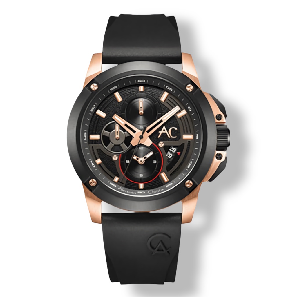 Alexandre Christie 9602 MCRBRBA - Jam Tangan Chronograph Pria - Rosegold - Black Rubber Strap