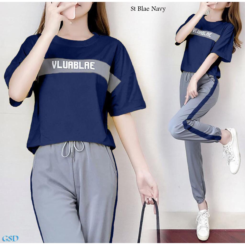 Set Blae/Setelan Baju Celana Wanita/Set Baju Celana Kasual Casual Training Olahraga Gym Jogging