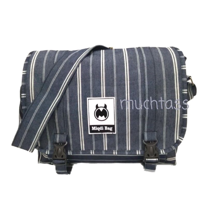 Tas Kanvas Tas Selempang Kanvas Motif Salur Sling Bag Tas Messenger Tas Sekolah Tas Pria Kanvas