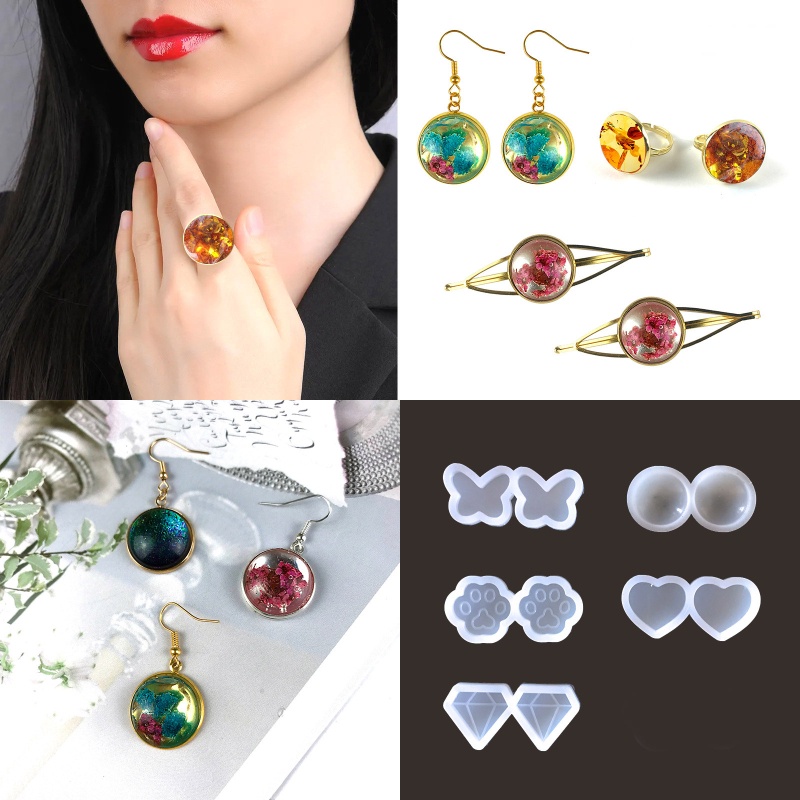 Siy 5Styles Ear Studs Earrings UV Kristal Epoxy Cetakan Kalung Liontin Cetakan Silikon