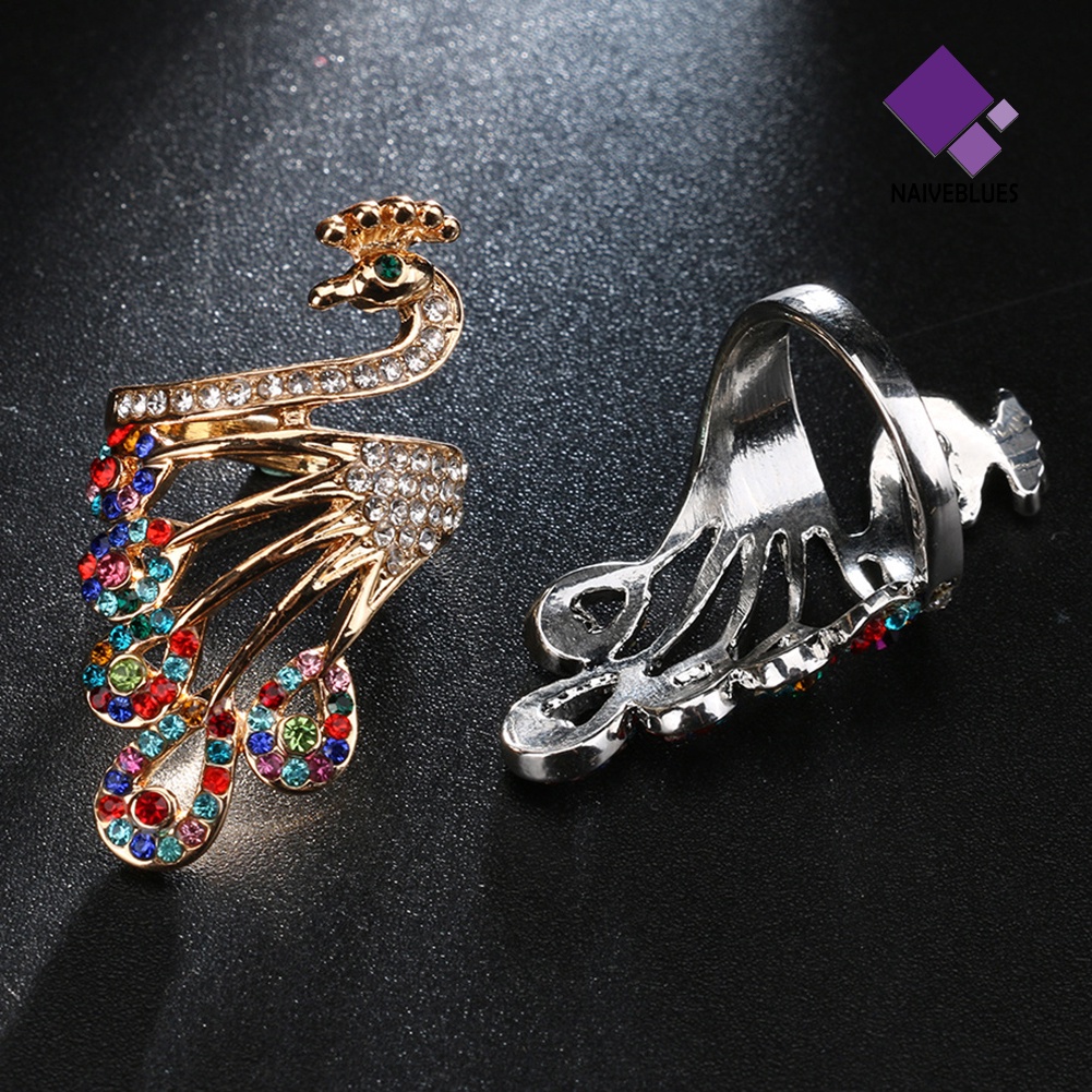 Naiveblue &gt; Cincin Wanita Lapis Emas Desain Merak Hias Berlian Imitasi Gaya Retro Untuk Hadiah