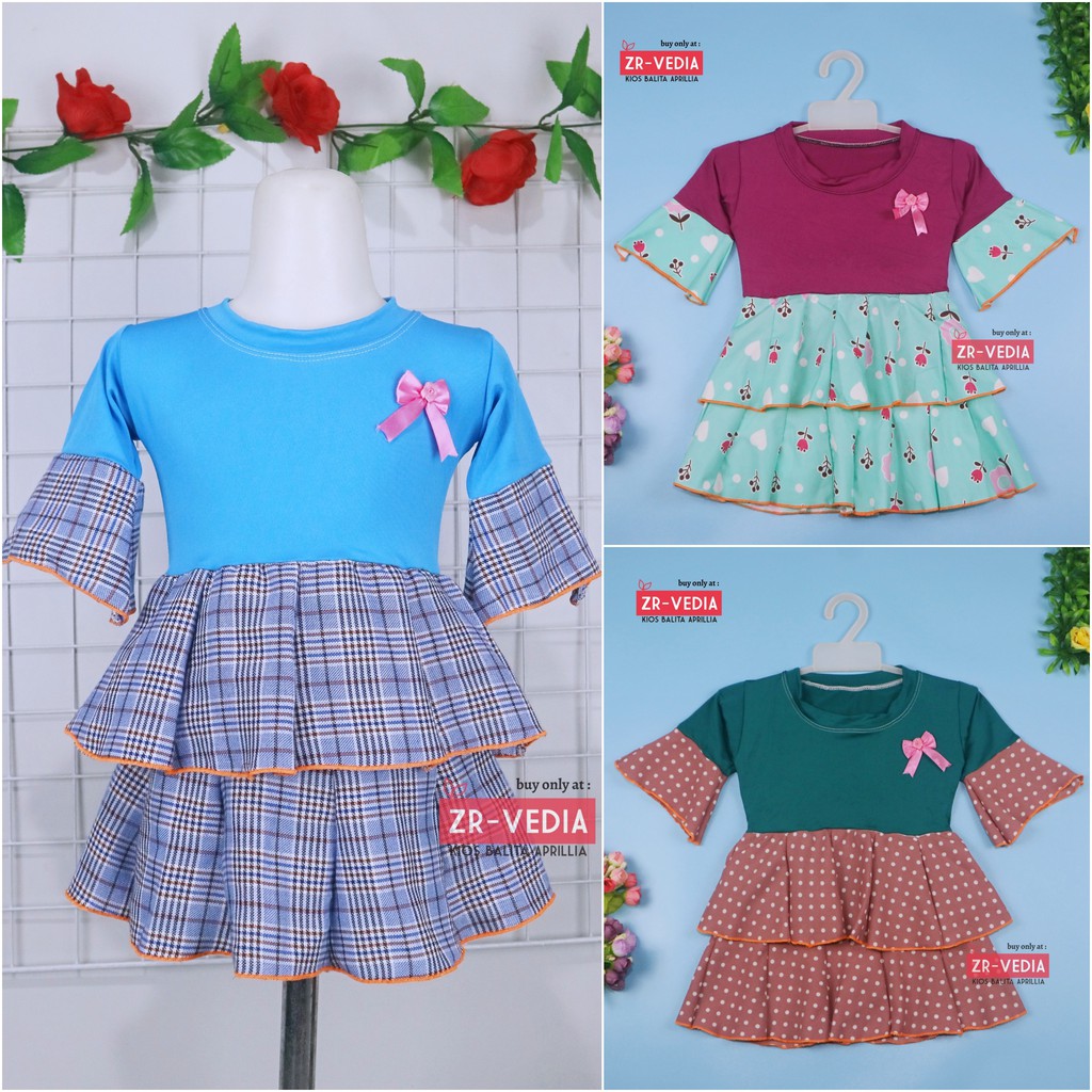 Dress Syifa uk Bayi - 2 Tahun / Dres Lengan Panjang Murah Baju Baby Perempuan Gaun Pesta Grosir