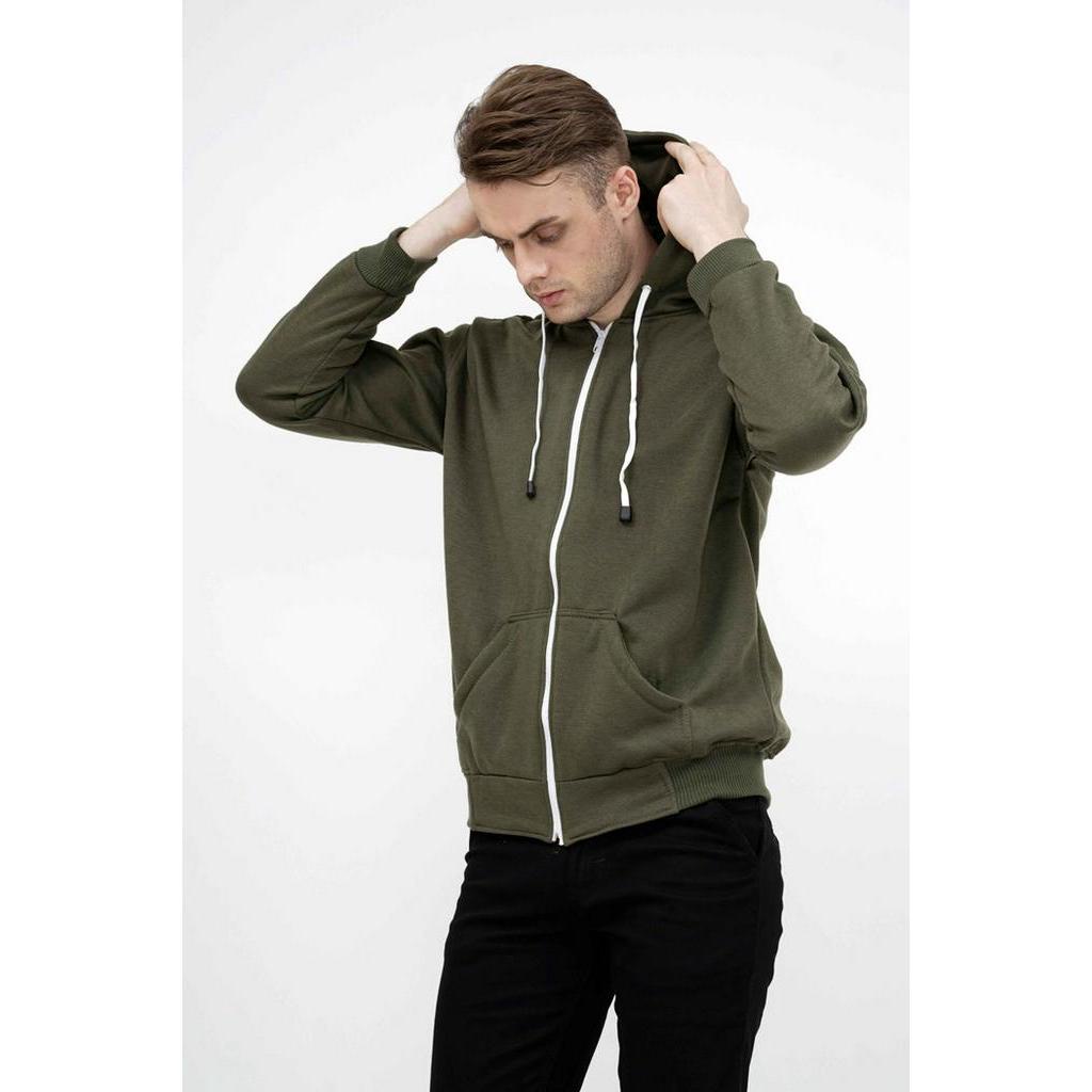 Houseofcuff Jaket Polos Hoodie Zipper Sweater Warna hijau army