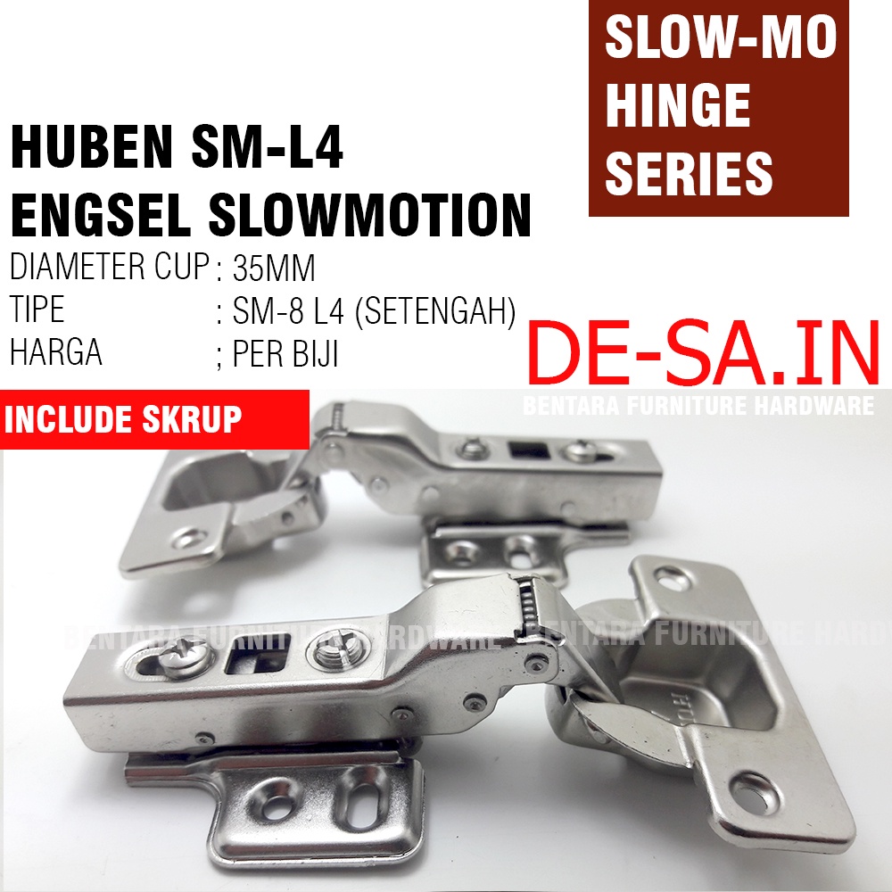 Huben SM-L4 - 35 MM Slow Motion Soft Closed Engsel Sendok Lurus Setengah Full Bungkuk