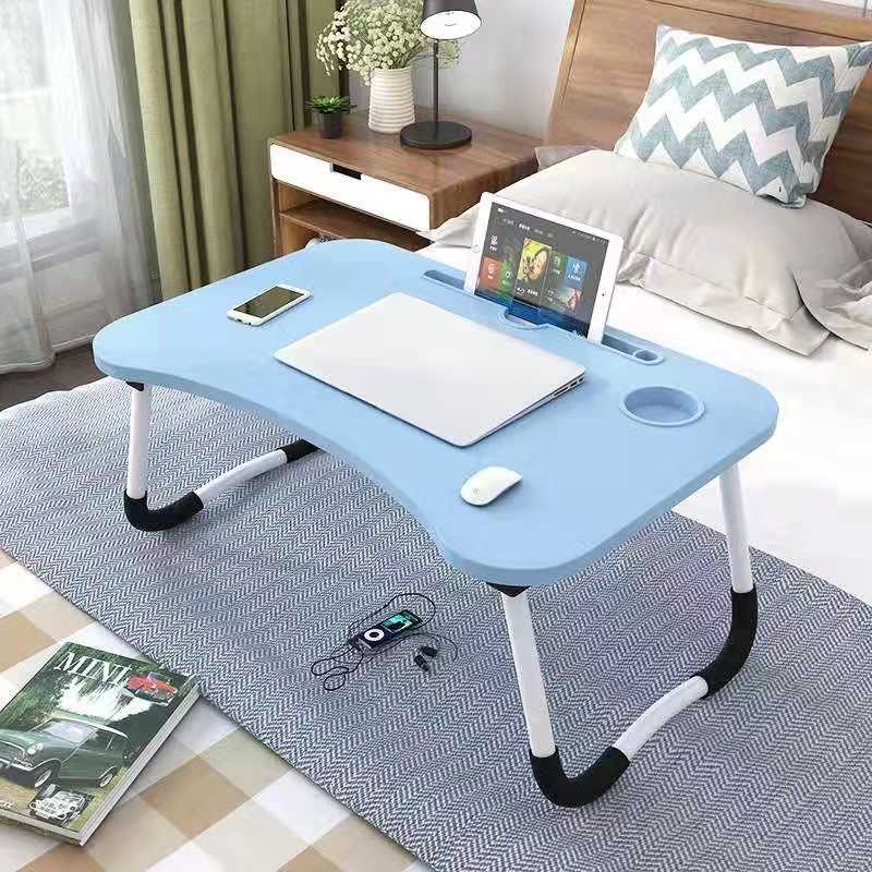 Meja Belajar Laptop Lipat Portable Desk with Bottle Hole - L62 - Wooden