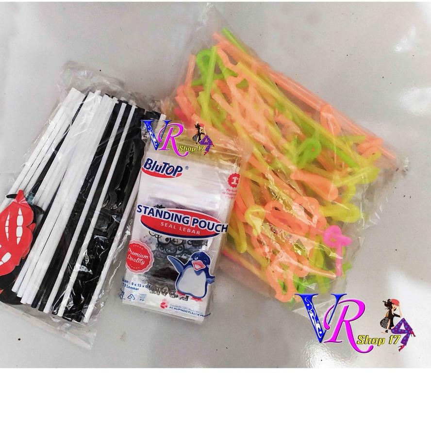 ➶ Paket Standing Pouch 9x15 cm Sablon Karakter / Plastik Pudot Puding Sedot / Pouch Minuman ←