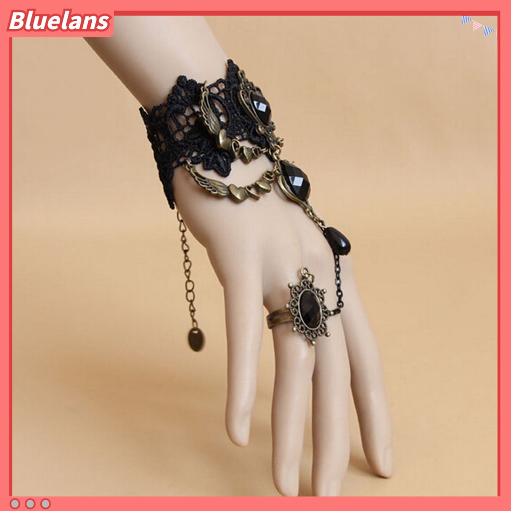 Kalung Gelang Cincin Bahan Lace Warna Hitam Gaya Gothic Punk Untuk Wanita