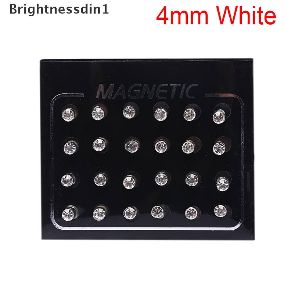 24pcs / set Anting Tusuk Magnetik Tanpa Tindik Bentuk Bulat Hias Berlian Imitasi Untuk Wanita