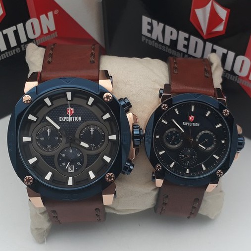 Expedition E6606 Rose Gold Blue Navy Leather Brown Couple Edition Original