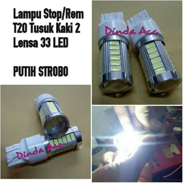 Bohlam Lampu Rem / Stop T20 Lensa 33 Led Putih Strobo