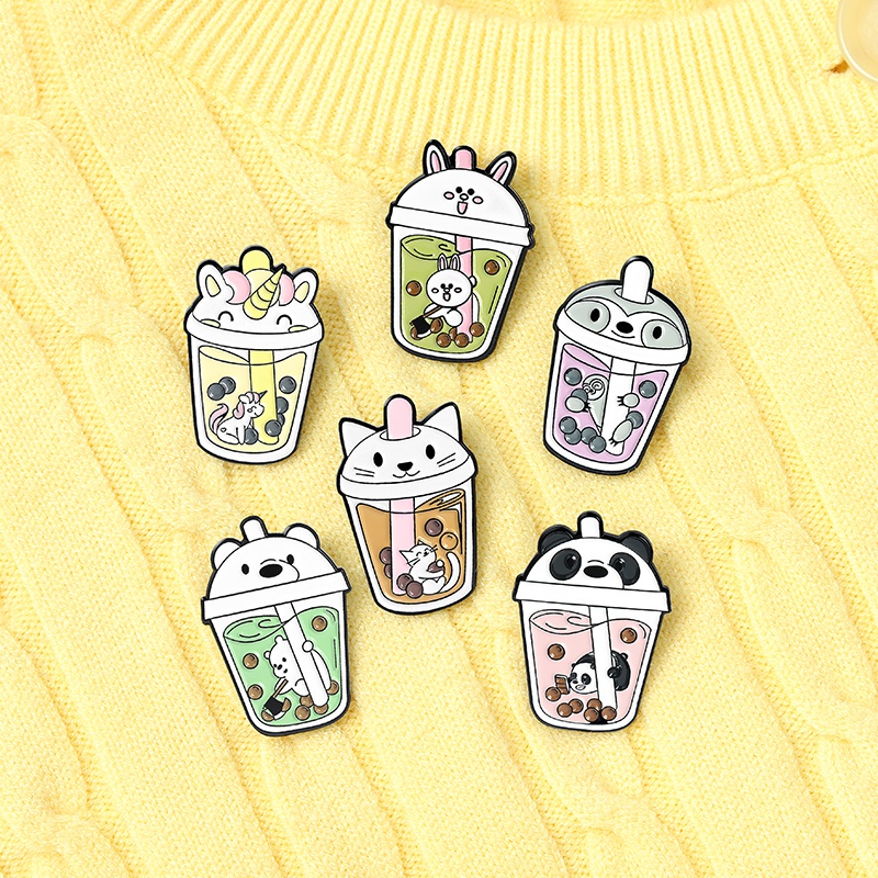 Pin Bros Enamel 6 Model Kartun Hewan Kelinci Unicorn Sloth Kucing Beruang Panda Untuk Hadiah Perhiasan