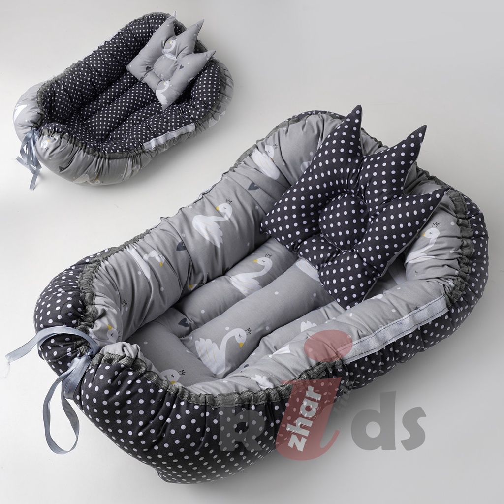 KASUR KAPAL BAYI FREE BANTAL PEYANG CROWN / KASUR BABY NEST ANTI GUMOH 2IN1 MOTIF BISA BOLAK BALIK