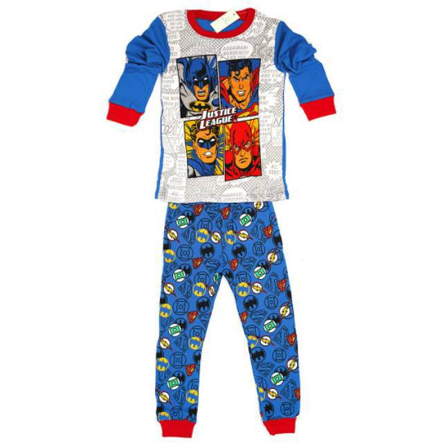 PIYAMA ANAK LENGAN PANJANG 4T - 10T - Grey Comic Justice League batman. Baju tidur piyama anak cowok