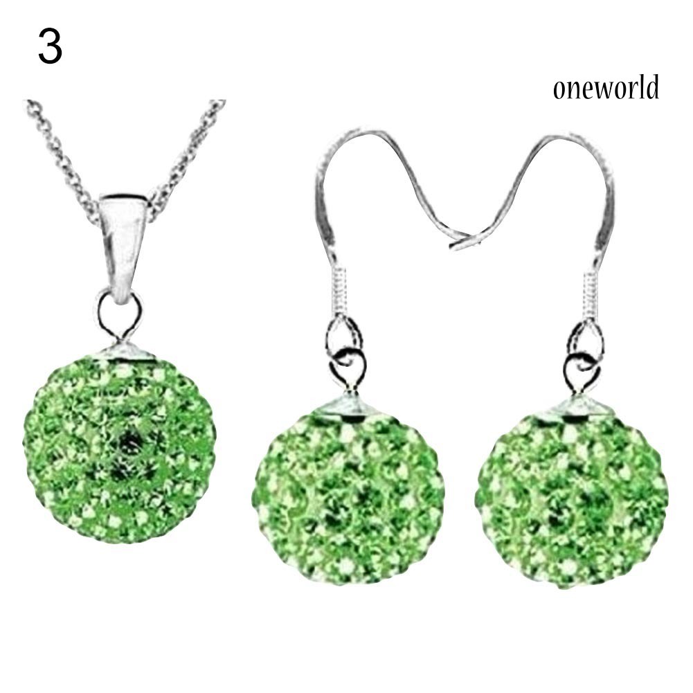 OW@ 2Pcs/Set Women Ball Shaped Charm Rhinestone Hook Earrings Necklace Jewelry Gift