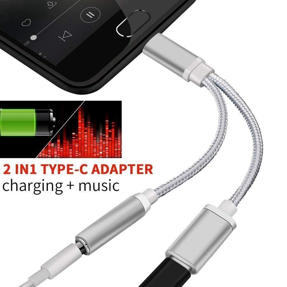 4colors Portable Kabel Adapter Converter Splitter 2 In 1 USB Type-C To 3.5mm Jack AUX Earphone Audio