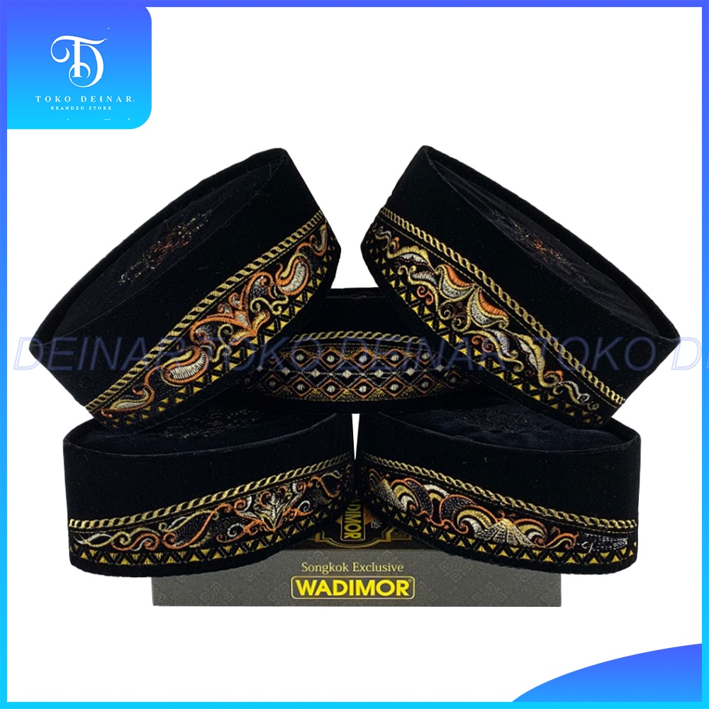 Songkok WADIMOR BORDIR AC Original Tinggi 9 Cm Peci Sholat Pria Dewasa Hitam Full Motif Batik Kopiah