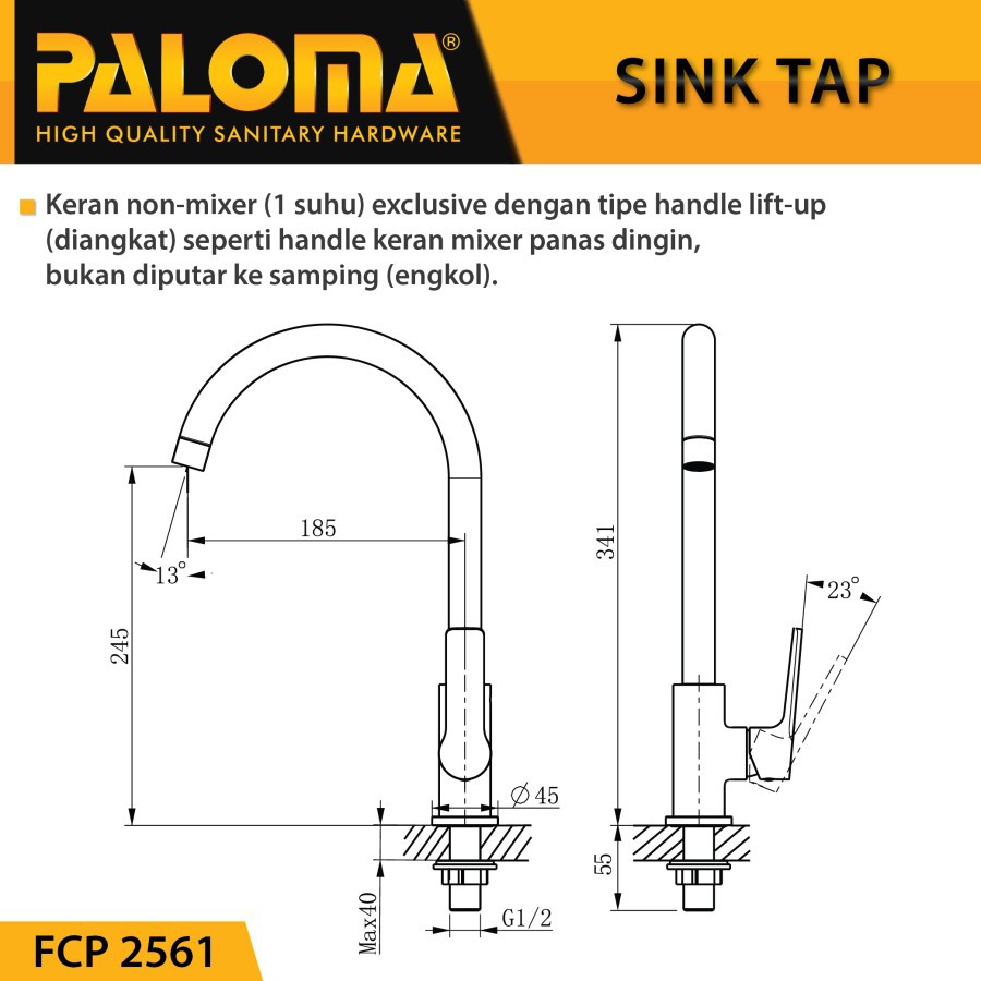 PALOMA FCP 2561 Keran Sink Angsa Cuci Piring Dapur Wastafel Kran Air