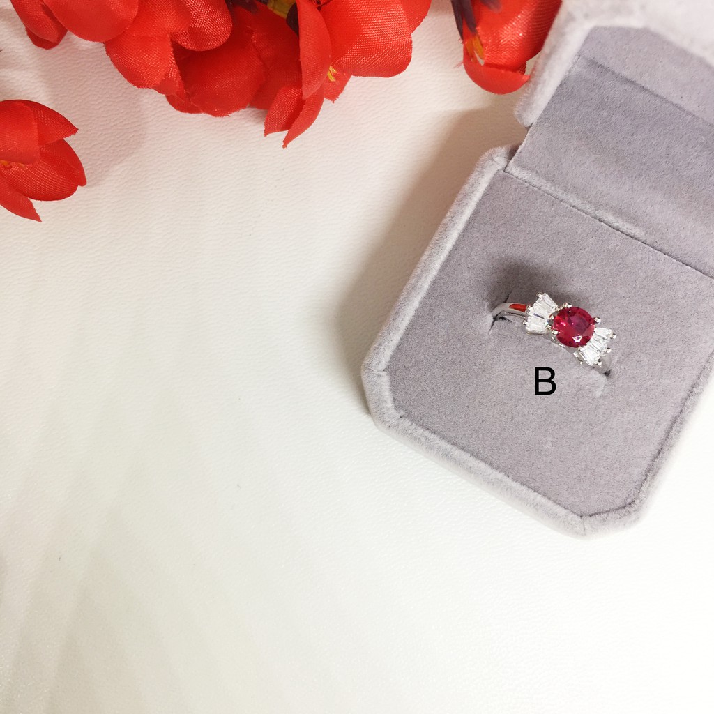 Cincin Xuping Mewah Batu Pink Tua Fuschia Putih Silver - BR490