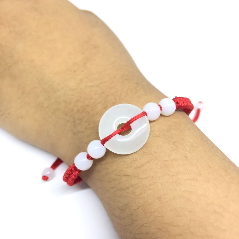 Gelang Giok Keberuntungan Pria Wanita fengshui Giok Burma cina Hoki(M-bulat donat putih)