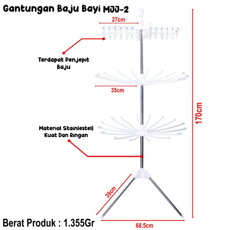 Jemuran Baju Bayi Gantungan Baju Bahan Pipa Stainless Jemuran Lipat Serbaguna