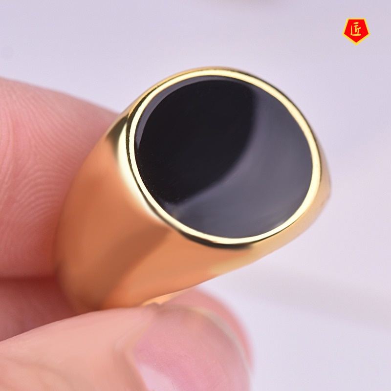 [Ready Stock]18K Gold Black Agate round Ring