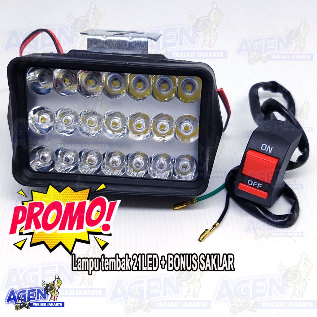 lampu tembak motor/lampu sorot motor 21 titik led bonus saklar on off