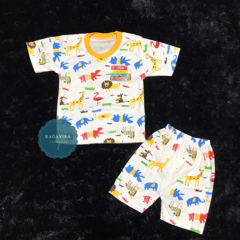 baju bayi pendek full print (PD10) zoo 3-18 Bulan (RIB RANDOM)
