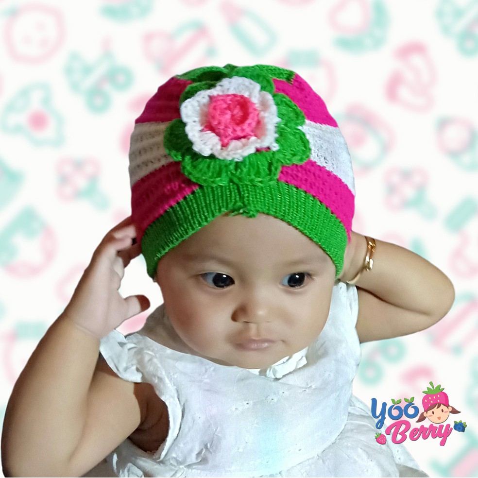 Berry Mart Turban Rajut Bayi Anak Topi Fashion Bayi Lucu Bunga Berry Mart