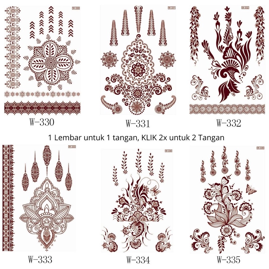 Stiker Henna Instan Harga per Lembar putih Maroon Wedding Tangan Pengantin white emas gold Marun temporari