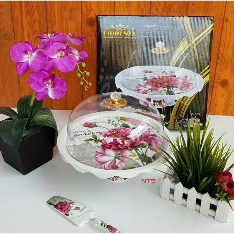 wadah tempat kue bolu fiorenza motif pink gardenia keramik cantik