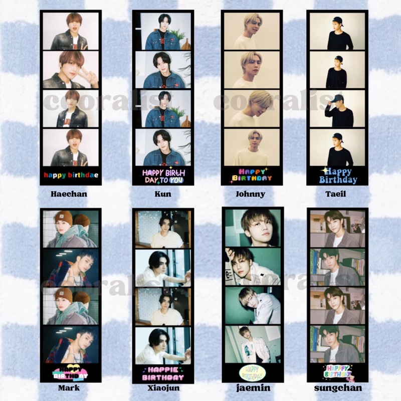 polaroid strip birthday JAEHYUN, JUNGWOO, JISUNG, TEN, RENJUN, KUN, JOHNNY, JENO, HAECHAN, DOYOUNG, TAEIL, TAEYONG, JAEMIN, HENDERY, YANGYANG, WINWIN, CHENLE, YUTA