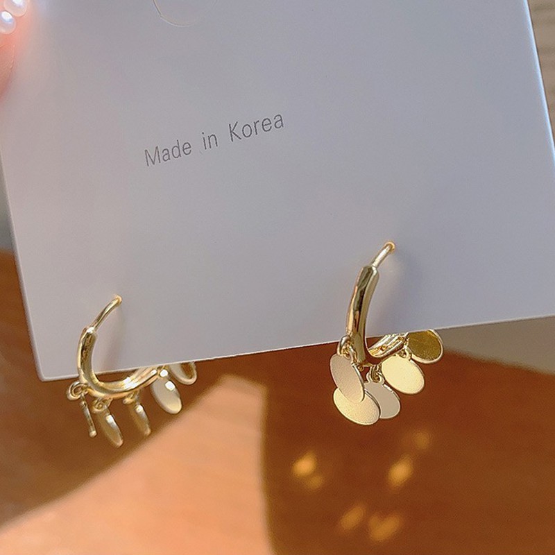 Anting Tusuk Gantung Bahan Sterling Silver 925 Desain Lingkaran Hias Sequin Gaya Eropa / Amerika / Korea Untuk Wanita