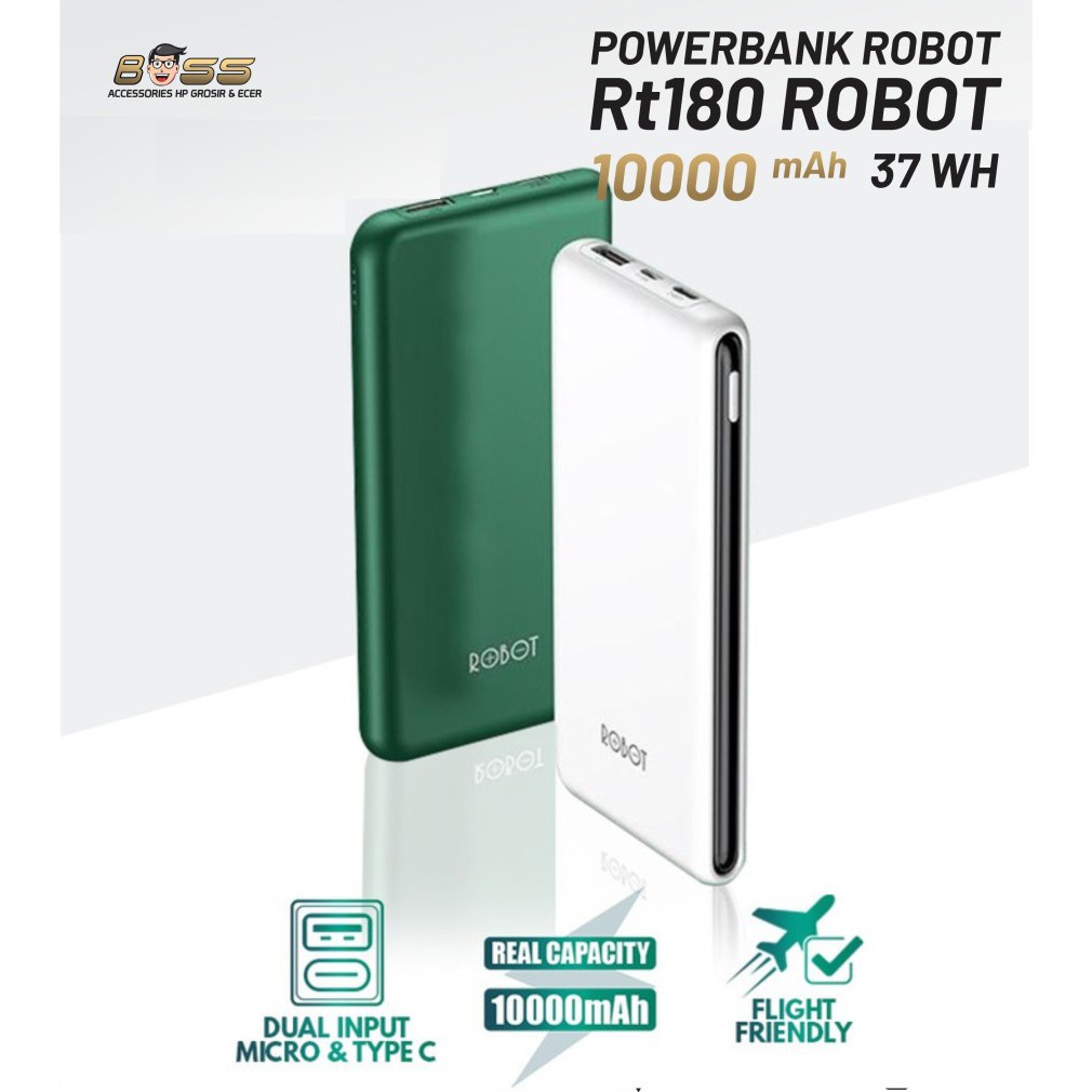 powerbank robot 10000mah rt180 dual input port type c   micro usb