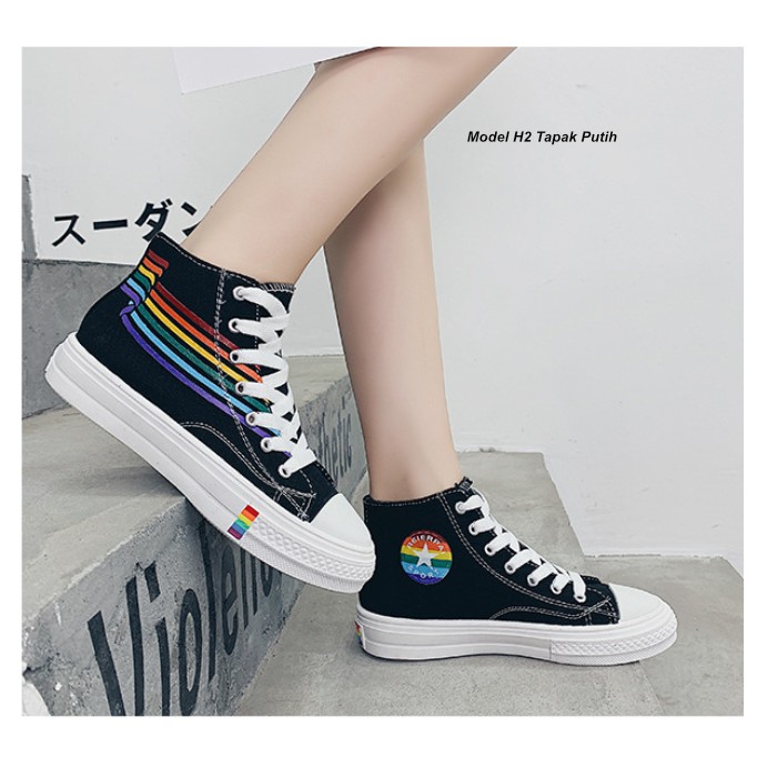 Sepatu Sneakers Kanvas High Top Bertali Sneaker Wanita Sepatu Putih Perempuan Cewek Import SP-089