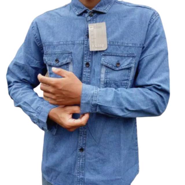 Kemeja lengan panjang soft jeans bahan halus Nyaman Harian Kerja