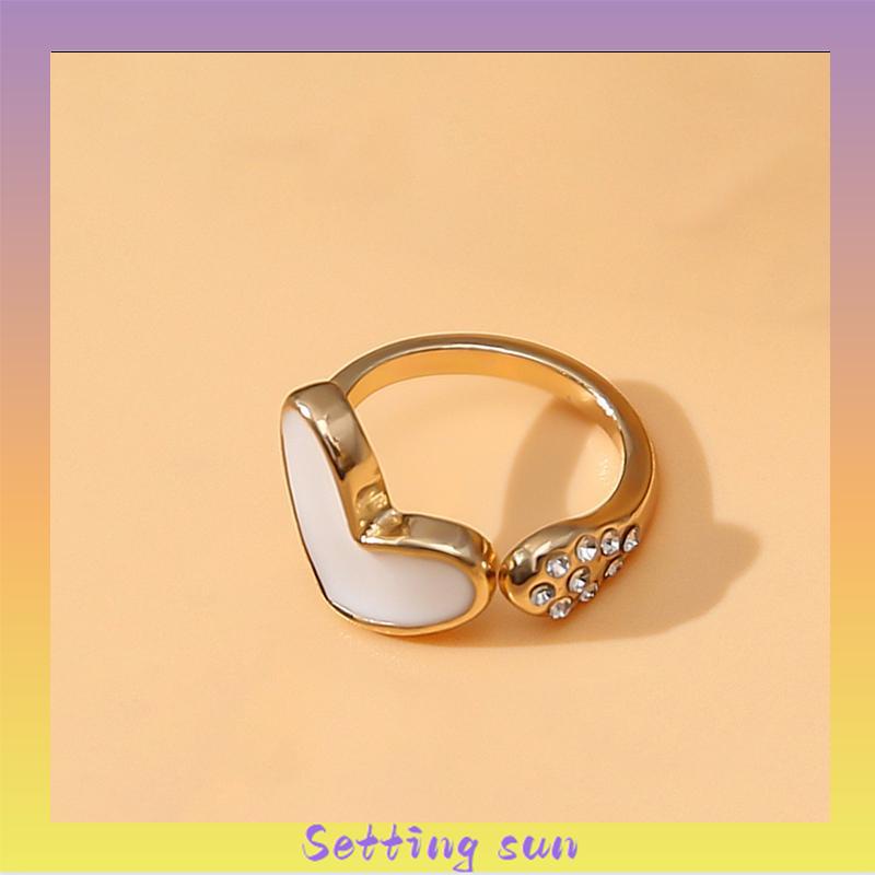 Cincin Model Terbuka Adjustable Desain Hati Hias Berlian Imitasi Untuk Wanita TN