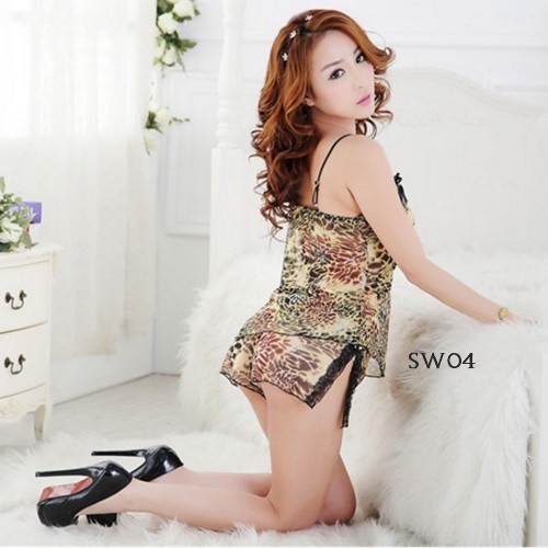 [PRIVASI AMAN] SETELAN BAJU TIDUR WANITA LINGERIE SEXY LEOPARD SW04