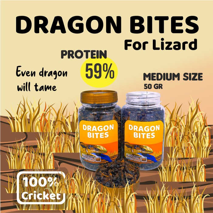 Pakan Makanan Reptil Dragon Bites Jangkrik Kering Savannah Monitor Bearded Dragon Blue Skink Tounge