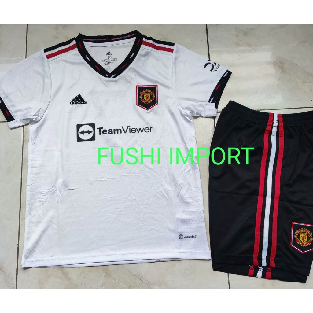 Setelan Jersey Baju Bola MU Away Kids Anak 2022 2023 Fullset Satu Set Grade Ori