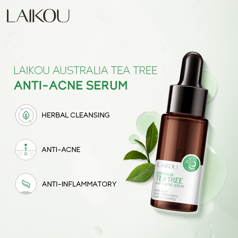 LAIKOU Tea Tree Serum Wajah Memudarkan Tanda Jerawat Mengecilkan Memperbaiki Pori-pori 17ml