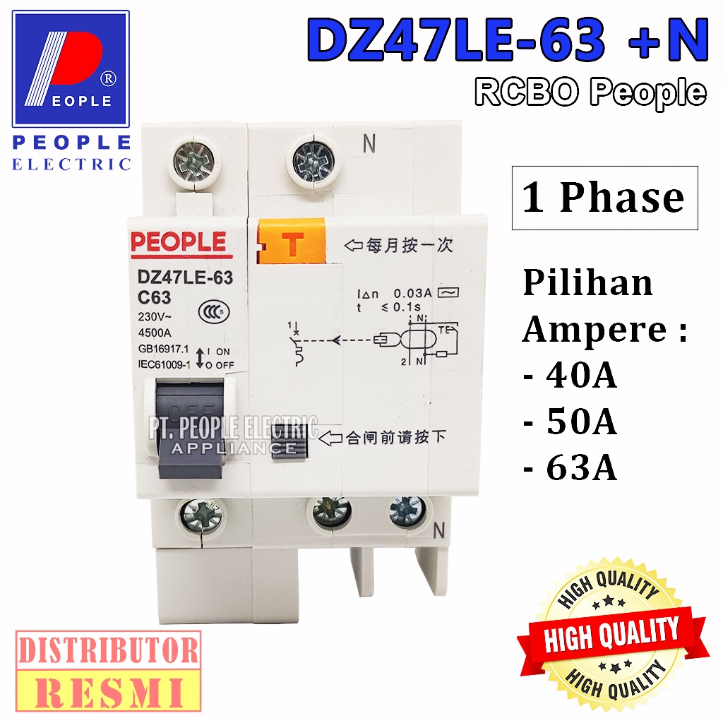 RCBO PEOPLE DZ47LE-63 1P+N 40A, 50A, 63A