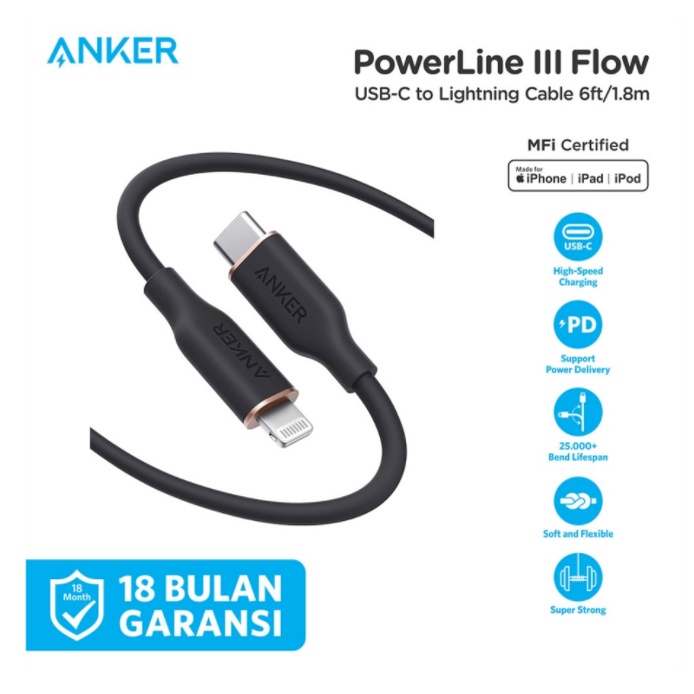 Anker Kabel Charger Anker Powerline III Flow Type C to Lightning 6ft - A8663